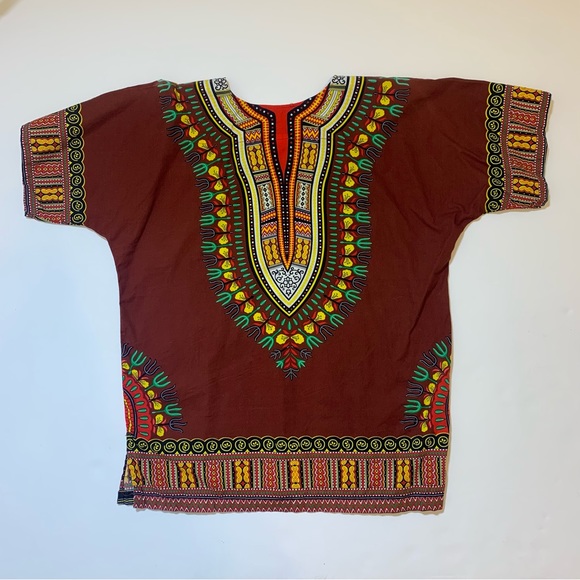 Big Mama Dashiki Hippie Maroon Color Traditional African Top Shirt Size Small - Picture 2 of 7